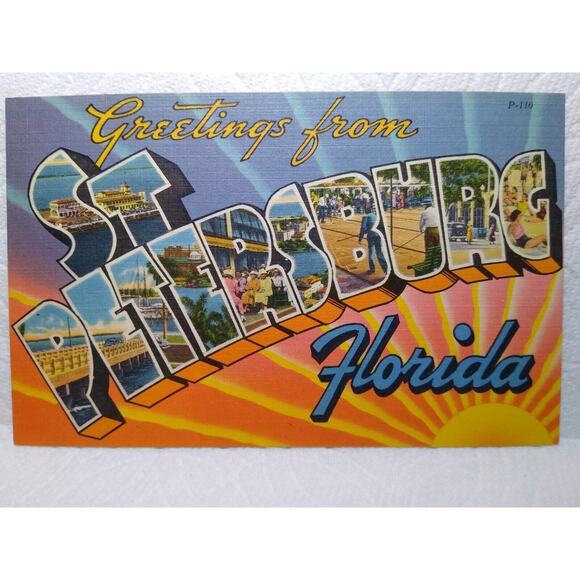 Greetings From St Petersburg Florida Large Letter Linen Postcard Tichnor Unused - Picture 2 of 3